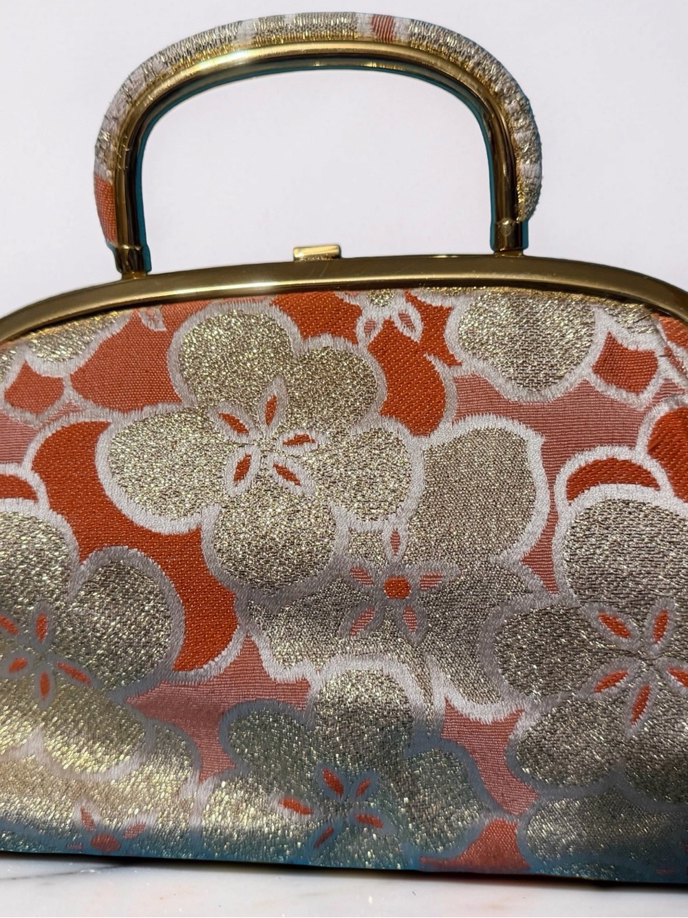 Banana Republic Vintage Floral Metallic Brocade Clutch Bag with vintage brooches - Picture 3 of 10